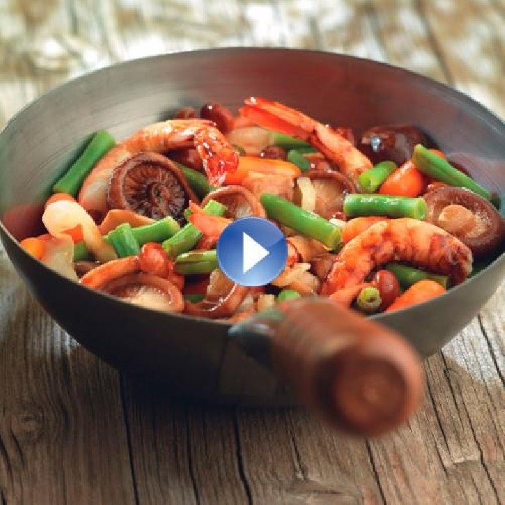 Receta de Langostinos y verduras wok - La Sirena